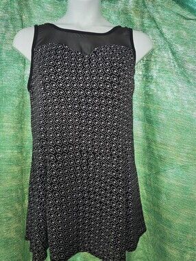 Plus Size 20 2x Black Mesh Yoke Polka Dot Swimsuit Swim Dress One piece